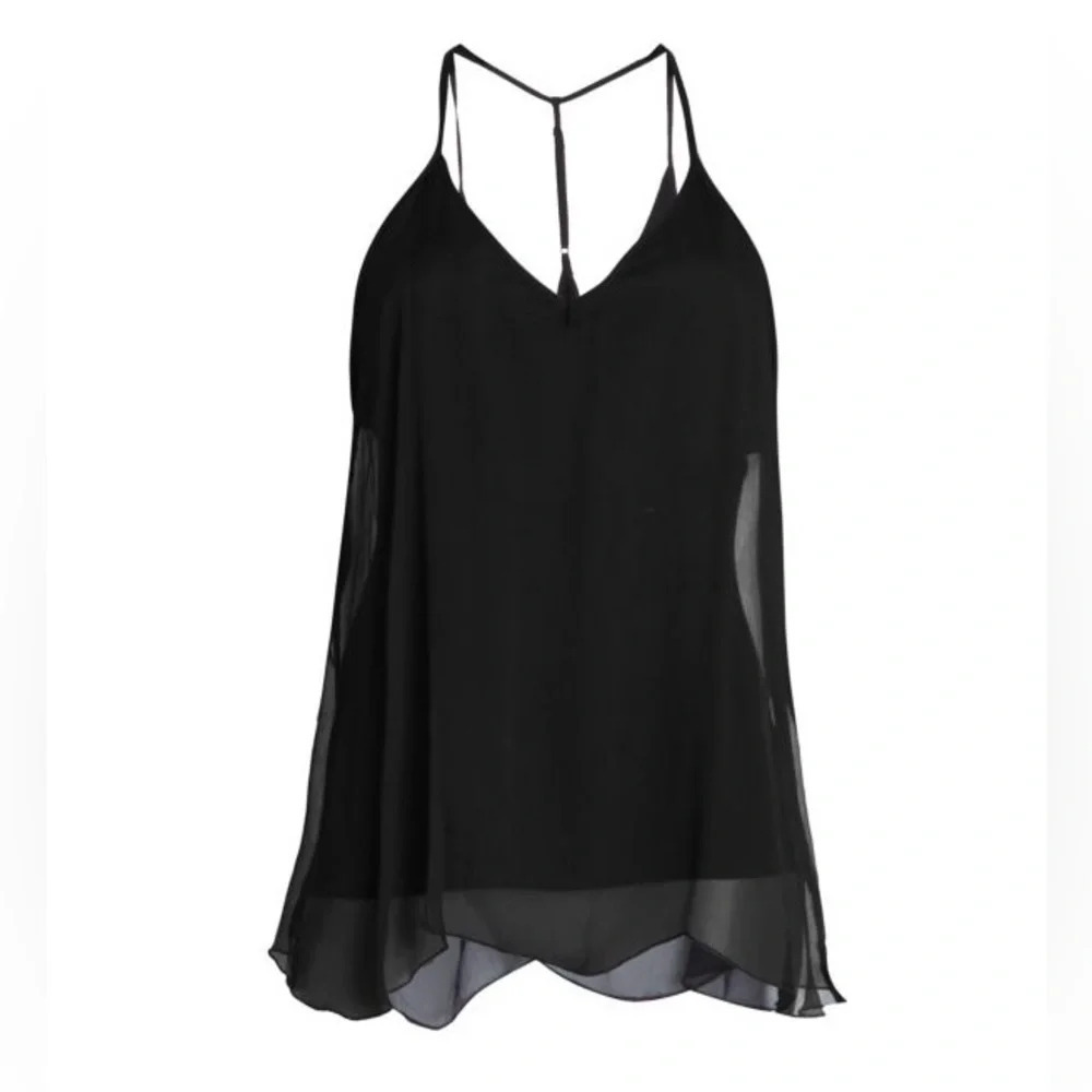 Bailey 44 Tree Frog Silk Chiffon Camisole Tank Black Minimalist Layering Top XS